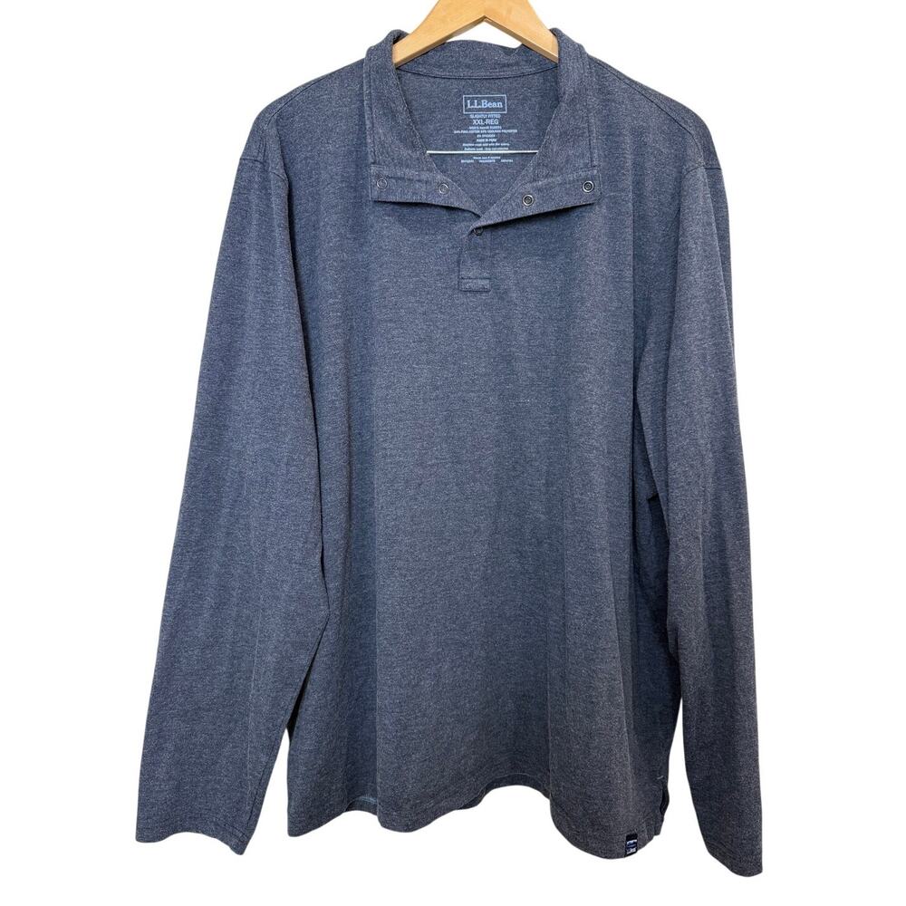 L.L. Bean Blue Cotton Slightly Fitted Snap Button Henley Long Sleeve Men XXL
